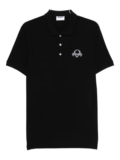 Moschino Logo-embroidered Polo Shirt In Black