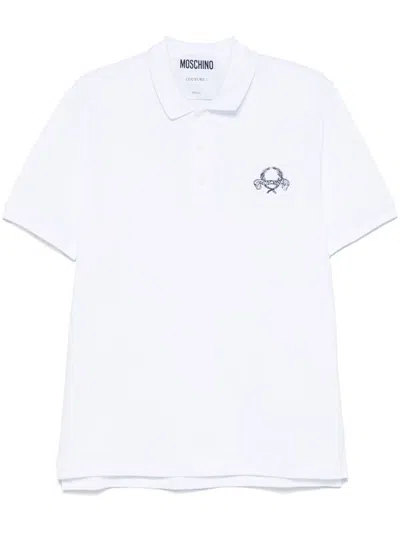 Moschino Logo-embroidered Polo Shirt In White