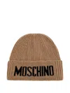 Moschino Logo-embroidered Ribbed Beanie In Neutral