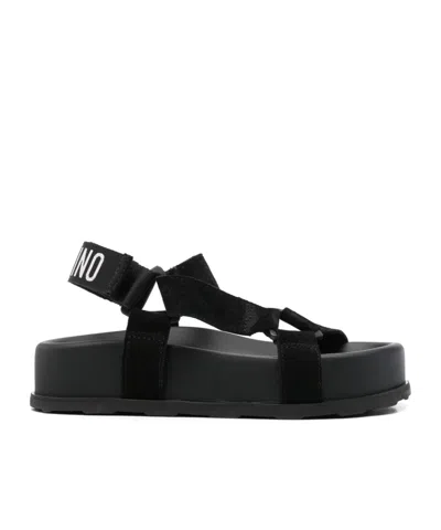 Moschino Logo-embroidered Sandals In Black