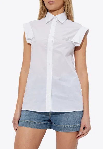 Moschino Logo-embroidered Sleeveless Shirt In White