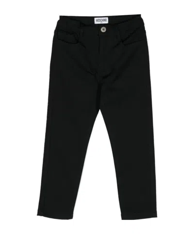 Moschino Kids' Logo-embroidered Straight-leg Jeans In Black