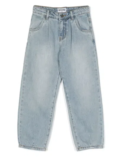 Moschino Kids' Logo-embroidered Straight-leg Jeans In Blue