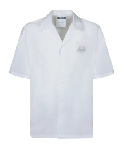 Moschino Logo Embroidered Straight Shirt In White