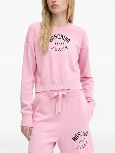 Moschino Logo-embroidered Sweater In Pink