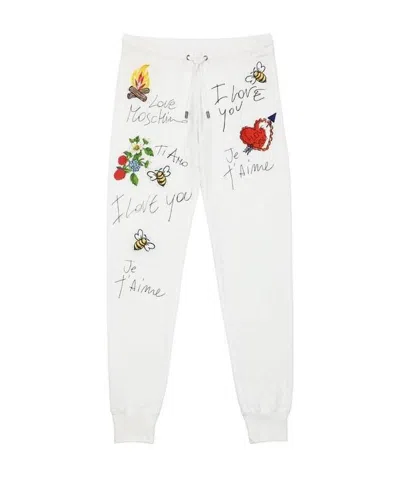 Moschino Logo Embroidered Sweatpants In White