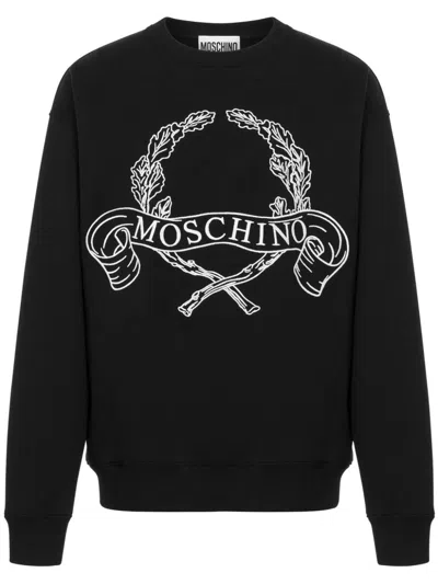 Moschino Sweatshirt With Laurel Crown Logo Embroidery In Black