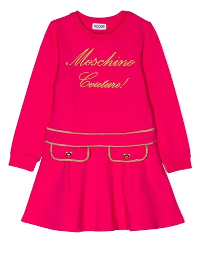 Moschino Kids' Logo-embroidered Sweatshirt Dress In Pink