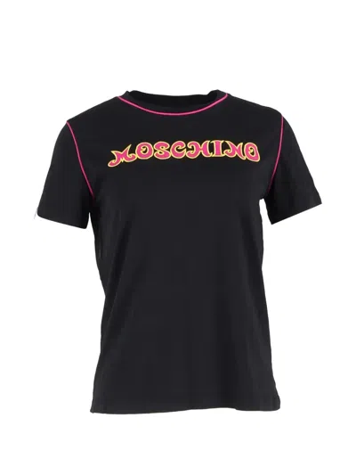 Pre-owned Moschino Logo-embroidered T-shirt In Black