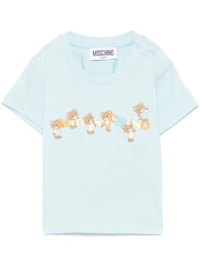 Moschino Babies' Logo-embroidered T-shirt In Blue