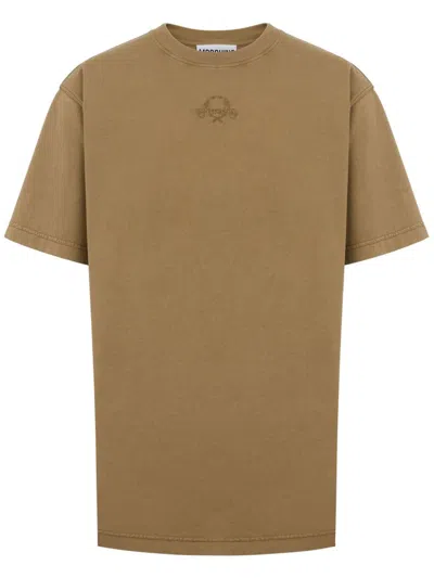 Moschino Logo-embroidered T-shirt In Brown