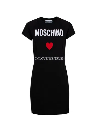 Moschino Logo Embroidered T-shirt Dress In Fantasia Nero
