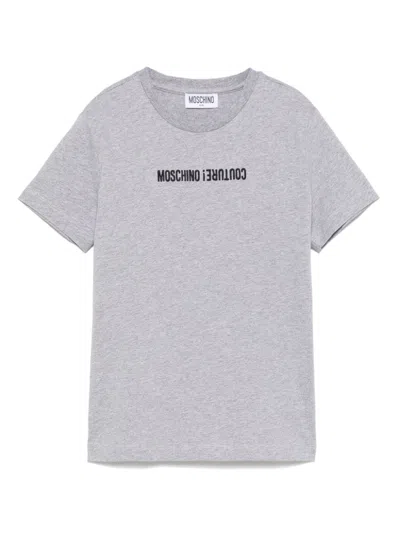 Moschino Kids' Logo-embroidered T-shirt In Grey