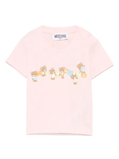 Moschino Babies' Logo-embroidered T-shirt In Pink