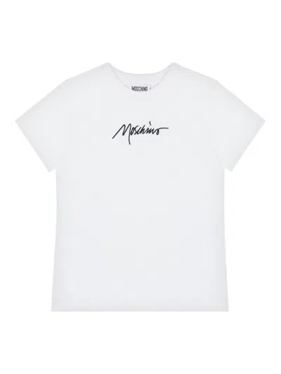 Moschino Kids' Logo-embroidered T-shirt In White