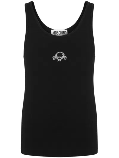 Moschino Logo-embroidered Tank Top In Black