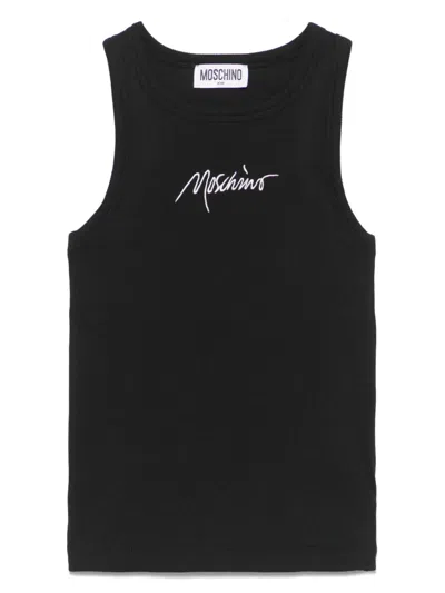 Moschino Kids' Logo-embroidered Tank Top In Black