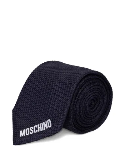 Moschino Logo-embroidered Tie In Black
