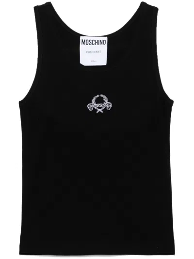 Moschino Logo-embroidered Top In Black