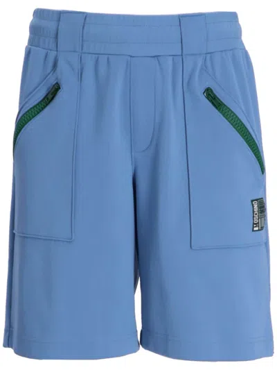 Moschino Logo-embroidered Track Shorts In Blue