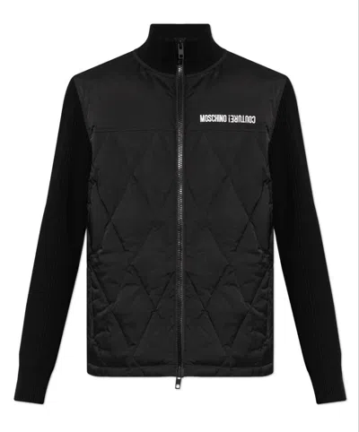 Moschino Logo Print Quilted Jacket In Black