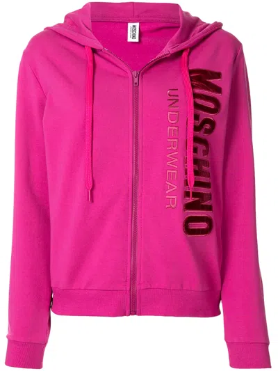 Moschino Logo Embroidered Zip-up Hoodie In Pink