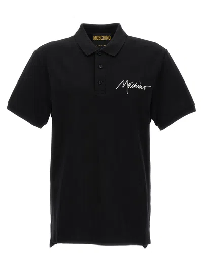 Moschino Logo Embroidery Polo Shirt In Black