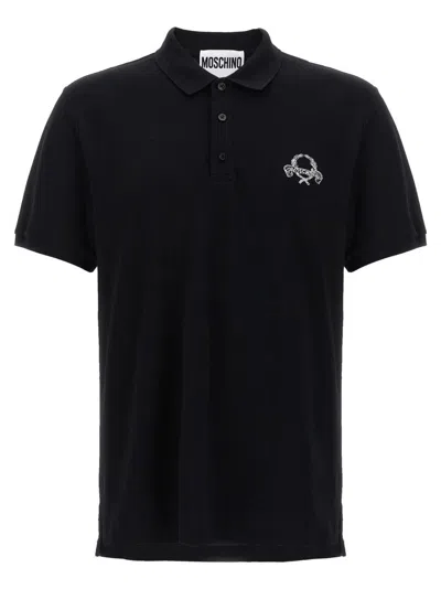 Moschino Logo Embroidery Polo Shirt In Black
