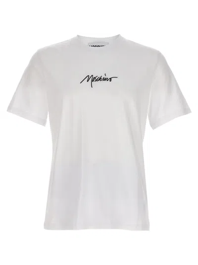 Moschino Logo Embroidery T-shirt In Bianco