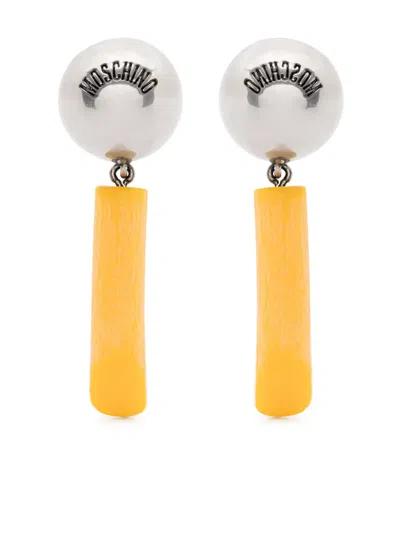 Moschino Logo-engraved Clip-on Earrings In Silver/yellow