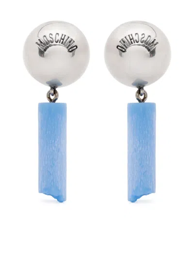 Moschino Logo-engraved Clip-on Earrings In Silver/blue