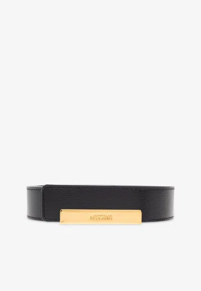 Moschino Logo Engraved Leather Belt