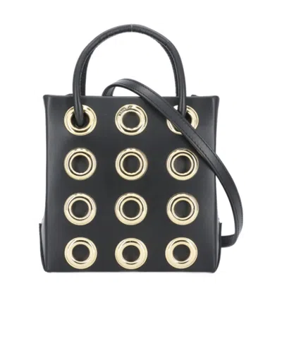 Moschino Logo Eyelet Shoulder Bag In Black