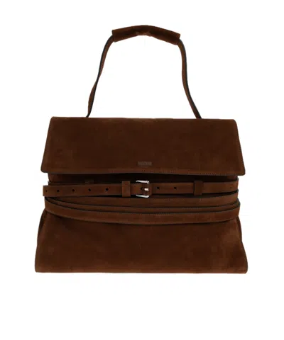 Moschino Belted Top-handle Tote Bag In Brown