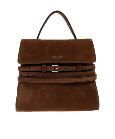 Moschino Buckle-strap Top-handle Tote Bag In Brown