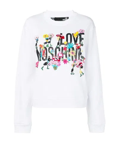 Moschino Logo Flower Embroidered Sweater In White