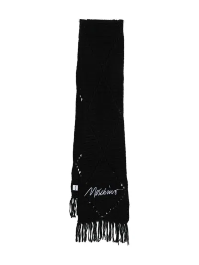 Moschino Logo Fringed Scarf In Black