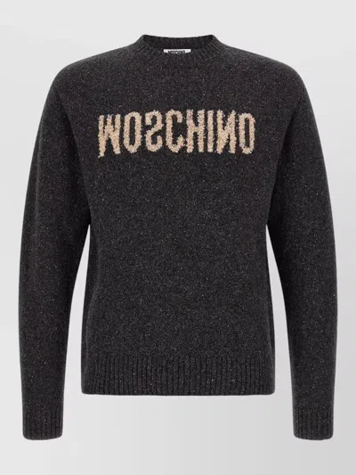 Moschino Logo Front Crew Neck Sweater Top In Black