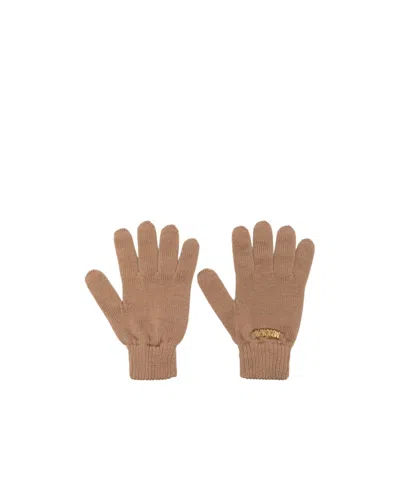 Moschino Logo Gloves In Brown