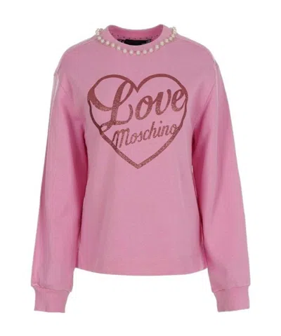 Moschino Logo Graphic-print Cotton Sweatshirt In Pink