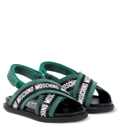 Moschino Kids' Logo Leather Sandals In Green