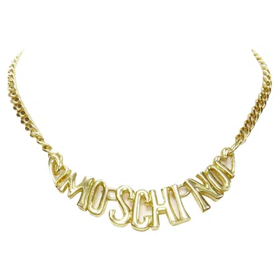 Moschino Logo Heart Motif Clasp Short Chain Necklace In Gold