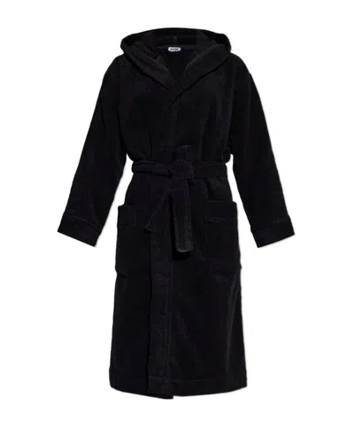 Moschino Logo Hooded Bathrobe In Black