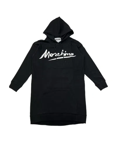 Moschino Logo Hooded Dress In Black