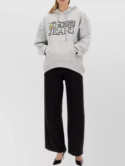 Moschino Logo Hooded Oversize Knitwear In Gray