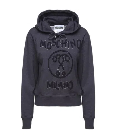 Moschino Logo Hooded Sweater In Black