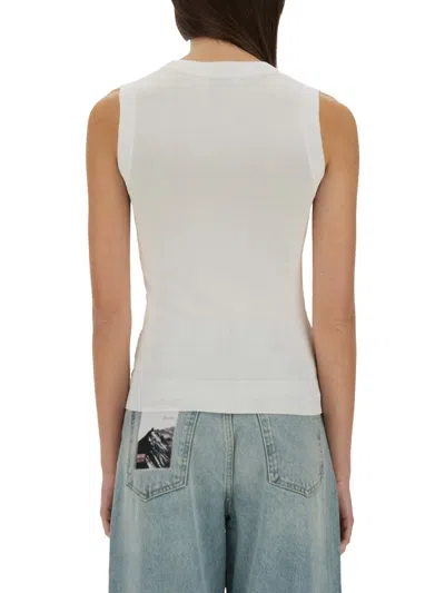 Moschino Logo Inlay Knit Top In White