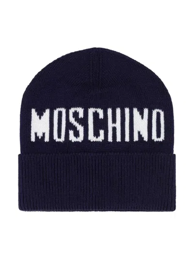 Moschino Kids' Logo-intarsia Beanie In Blue