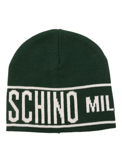 Moschino Logo-intarsia Beanie In Green