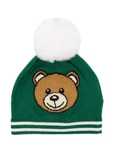 Moschino Babies' Logo-intarsia Beanie In Green